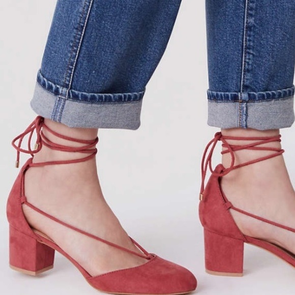 pink lace up pumps